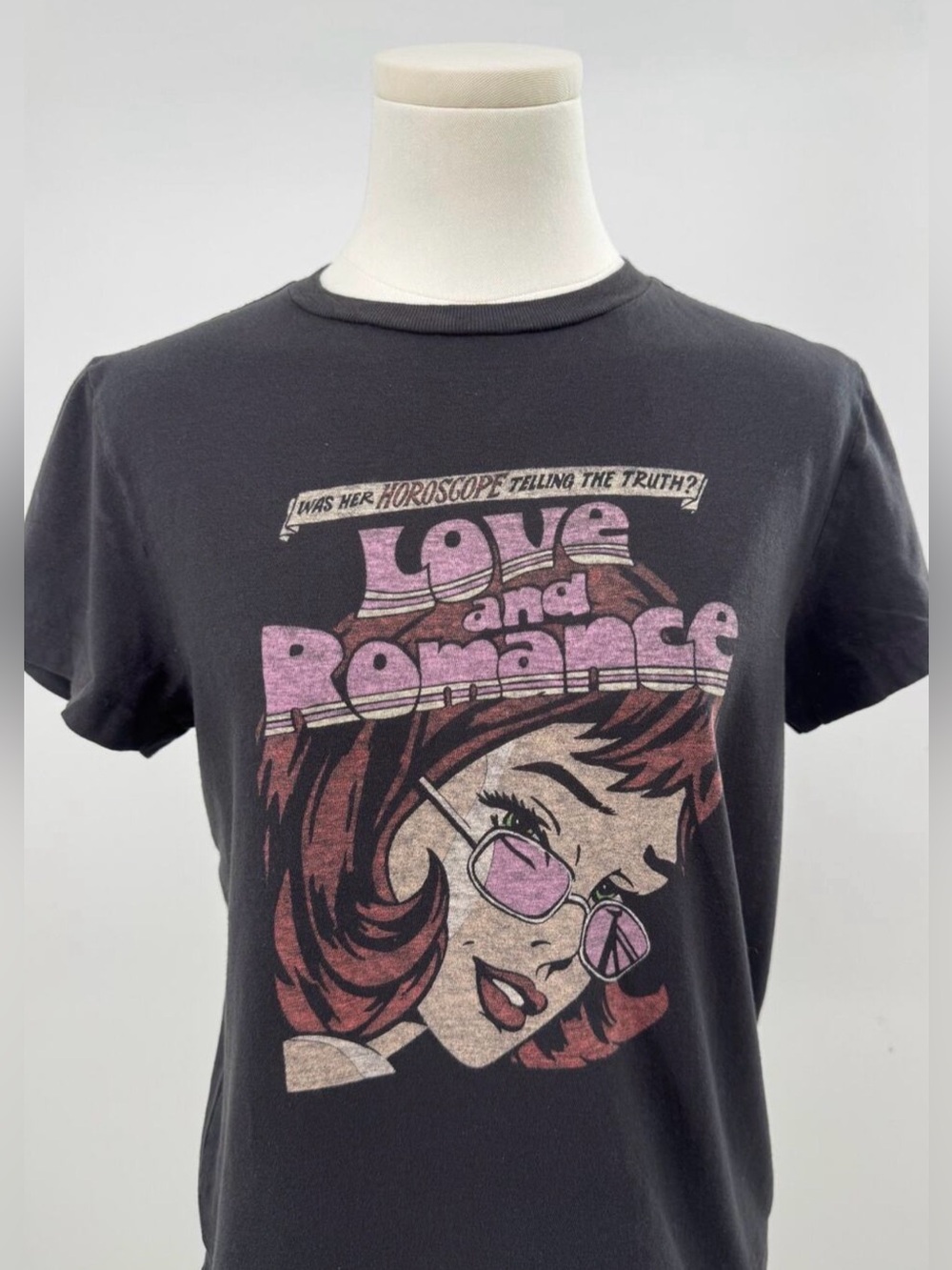 RE/DONE Black Vintage T-shirt Love & Romance Graphic Horoscope Tee Funny Top S